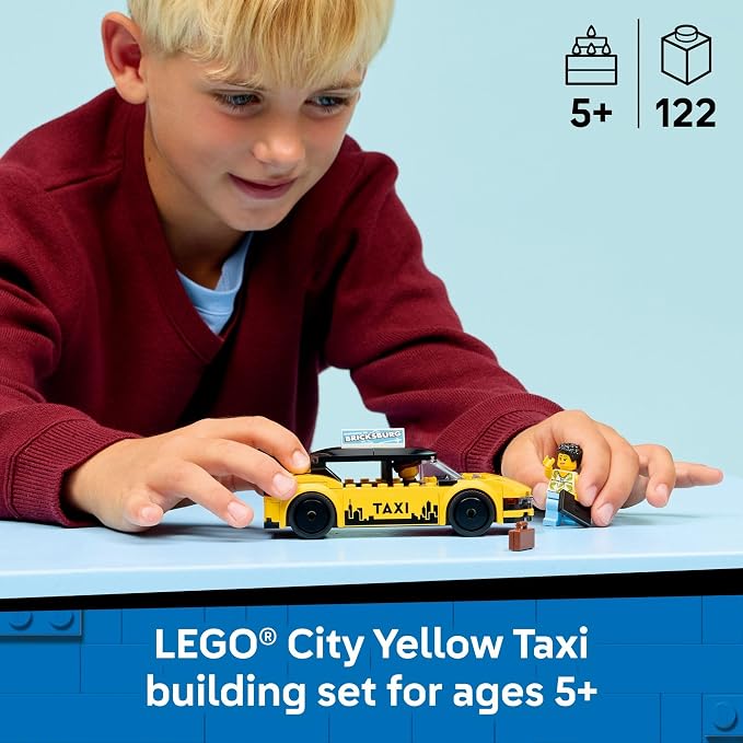 LEGO City Yellow Taxi Car Building Toy for Kids - Pretend Play Set for Boys & Girls, Ages 5+ - Toy Car W/Taxi Driver & Tourist Minifigures - Gift Idea for Birthdays - 60487