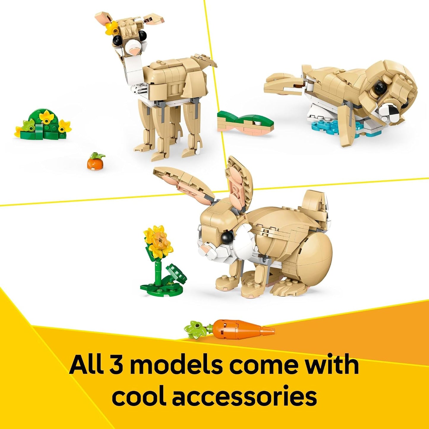 LEGO Creator 3 in 1 Cute Bunny 31162 | Building Toy, Girls & Boys, Ages 8+, Choose Your Build W/ 3 Options, 326 pcs, Display in Bedroom or Bookshelf, Gift Idea