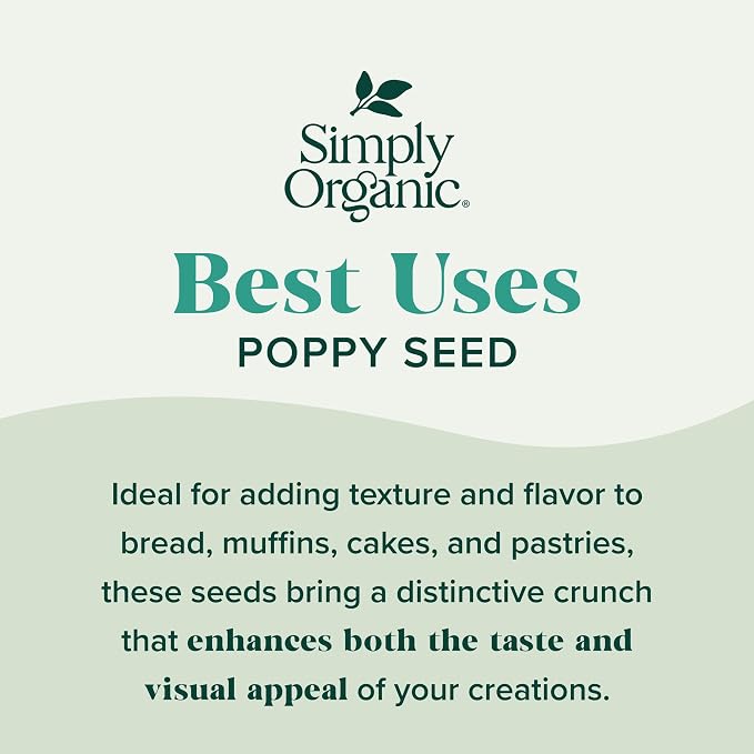 Simply Organic Poppy Seed Whole, Organic, 3.38 Ounce