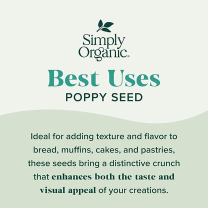 Simply Organic Poppy Seed Whole, Organic, 3.38 Ounce
