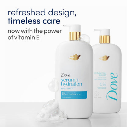 Dove Body Wash Hydration Boost Actively drenches dry skin 6% hydration serum with hyaluronic 30 fl oz