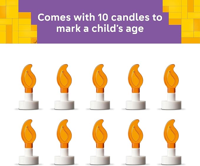 LEGO Birthday Party Cake - Building Toy for Boys & Girls, Ages 7+ - Birthday Decoration with 10 Candle Accessories - Craft for Kids - 40815