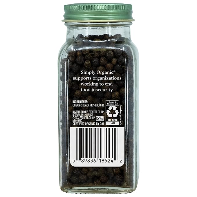 Simply Organic Whole Black Peppercorns, 2.65 Oz
