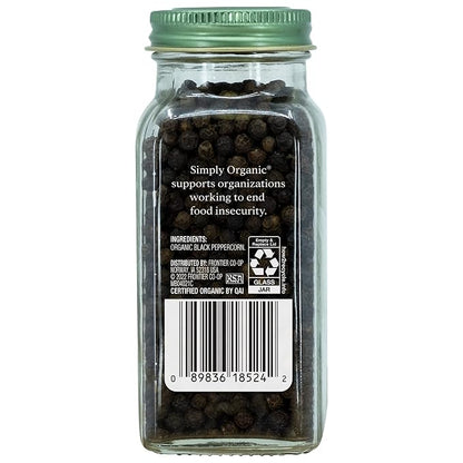 Simply Organic Whole Black Peppercorns, 2.65 Oz