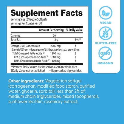 Doctors Best Vegan Omega-3 EPA + DHA from Algae, 60 Veggie Softgels