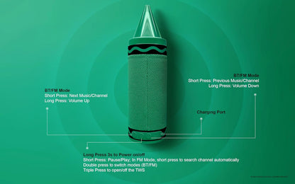 Crayola Kids Crayon Speakers Bluetooth, Portable Bluetooth Speakers | 20W Peak Power HD Sound, Mini Bluetooth Speaker Wireless with TWS Pairing BT 5.3, FM Radio Home/Party/Outdoor/Travel