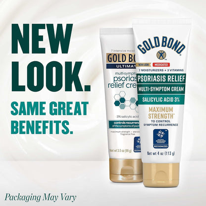 Gold Bond Multi-Symptom Psoriasis Relief Cream, 4 oz, Itchy Skin Relief | Temporary relief for irritation, psoriasis cream for skin, salicylic acid, steroid-free,