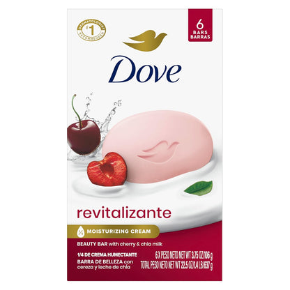 Dove Revitalizing Beauty Bar Soap 6 Count, Cherry & Chia Milk, 3.75 oz I Moisturizing beauty bar with cherry and chia milk for refreshed, soft and healthy-looking skin