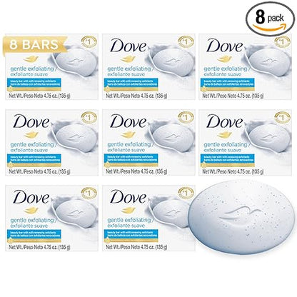 Dove Soap, Gentle Exfoliating Beauty Bar 8-Pack – 3-in-1 Moisturizing Face, Body & Hand Soap, 4.75 Oz Ea