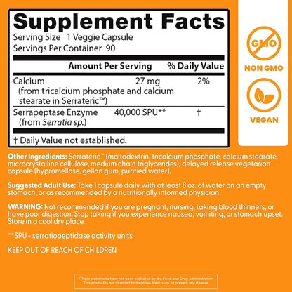Doctor's BEST Serrapeptase Supplement for Men & Women, 90 Veg Caps