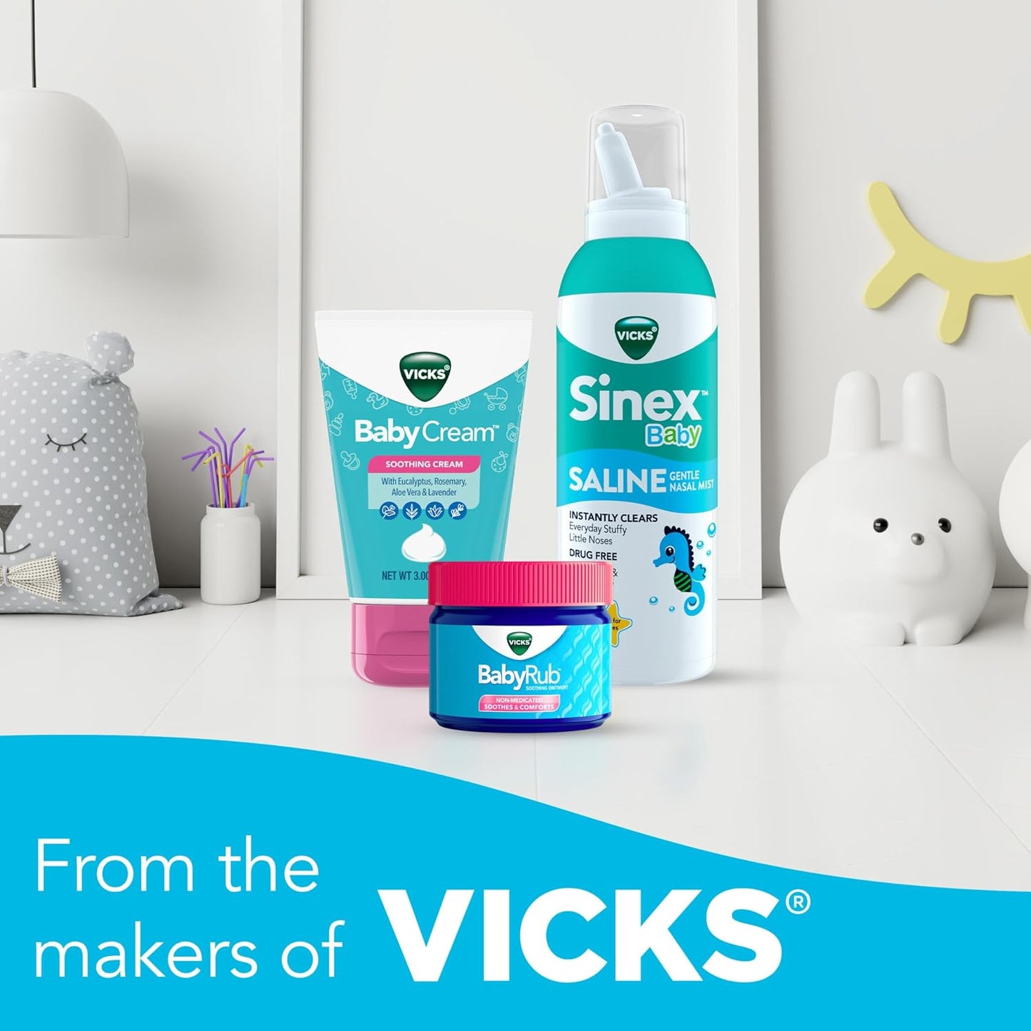 VICKS Sinex Baby Saline Nasal Spray, Drug Free Gentle Nasal Mist, Instantly Clears Everyday Stuffy Little Noses, Soothes & Hydrates, Safe For Daily Use, Gentle For All Ages, 5 OZ x 2