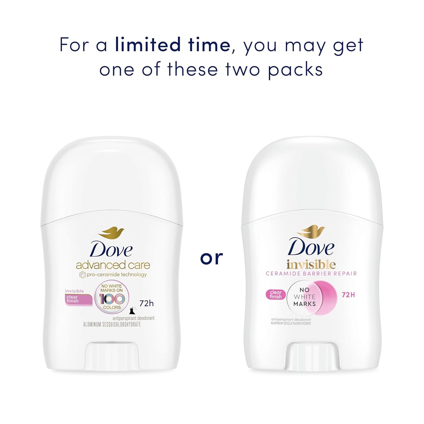 Dove Advanced Care Antiperspirant Deodorant Stick for Women Pack of 36 Clear Finish Trial and Travel Size 0.5 oz