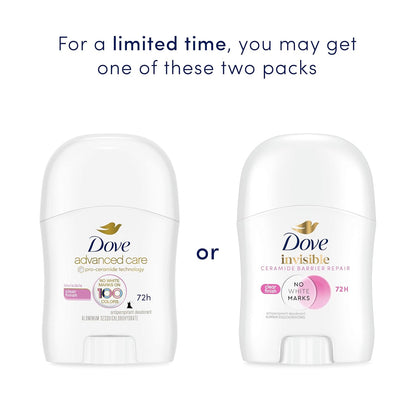 Dove Advanced Care Antiperspirant Deodorant Stick for Women Pack of 36 Clear Finish Trial and Travel Size 0.5 oz