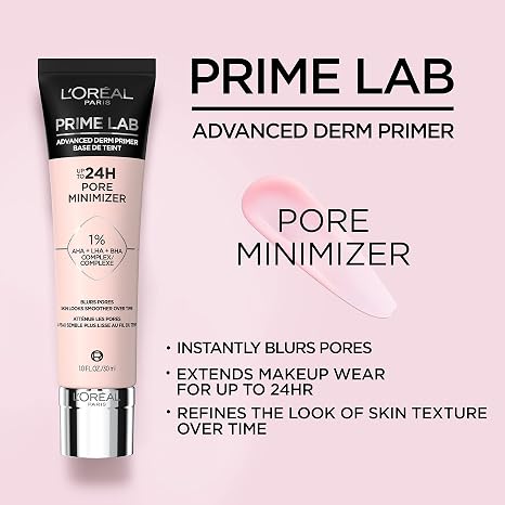 L'Oreal Paris Prime Lab Up to 24H Pore Minimizer Face Primer Infused with AHA, LHA, BHA Complex to Smooth and Extend Makeup Wear, 1.01 Fl Oz
