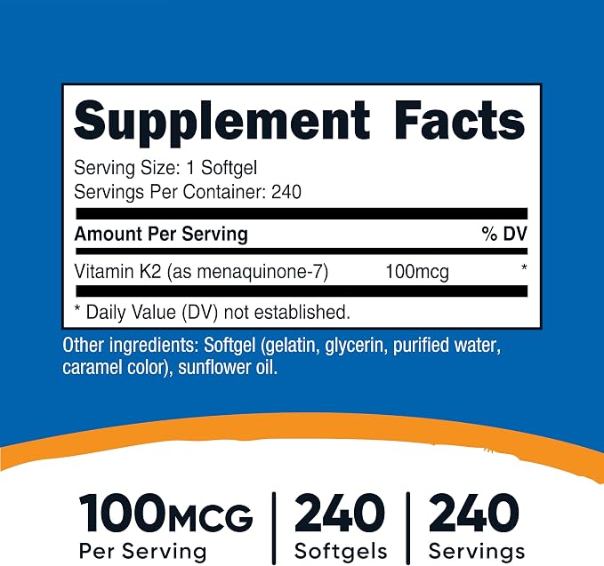 Nutricost Vitamin K2 MK-7 100 mcg, 240 Softgels, Gluten Free, GMO-Free