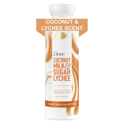 Dove Plant Milk Body Wash Coconut & Lychee, 17.5 fl oz I Plant milk body wash with coconut milk blend and tropical lychee scent for soft, moisturized and healthy-looking skin