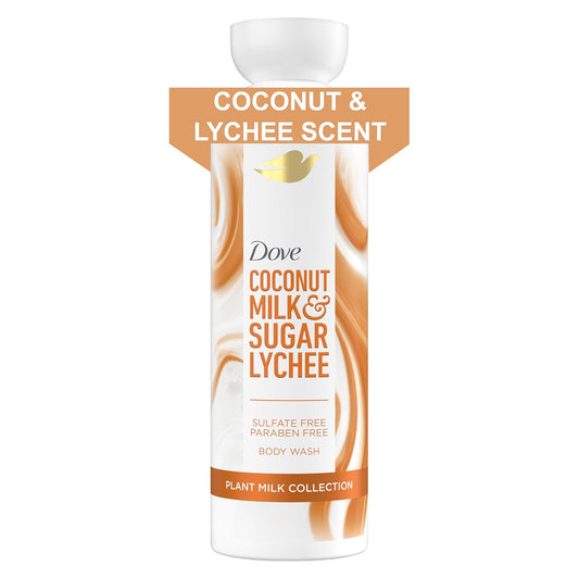 Dove Plant Milk Body Wash Coconut & Lychee, 17.5 fl oz I Plant milk body wash with coconut milk blend and tropical lychee scent for soft, moisturized and healthy-looking skin
