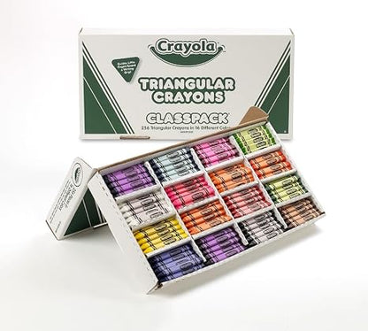 Crayola Triangular Crayon Classpack, 16 Assorted Toddler Crayons, Anti Roll, Bulk School Classroom Essentials, Preschool & Kindergarten Must Haves, 256 Count, (Pack of 2)