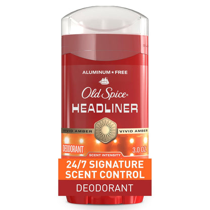 Old Spice Aluminum Free Deodorant for Men, 24/7 Odor Protection, 24/7 Signature Scent & Lasting Freshness, Goes on Clean, Headliner with Black Currant, Leather, & Amber Scent, 3.0 oz