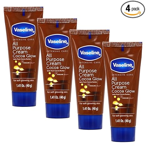 Vaseline All Purpose Cream Cocoa Glow, with Pure Cocoa Butter, 4-Pack, 1.41 FL Oz Each, 4 Tubes