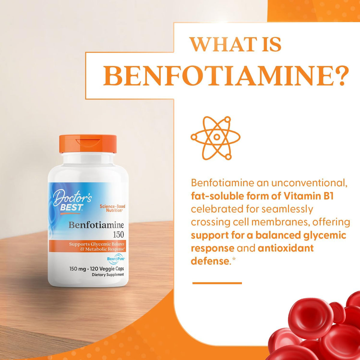 Doctor's Best Benfotiamine 150mg Supplement, Non GMO, 120 Veggie Caps