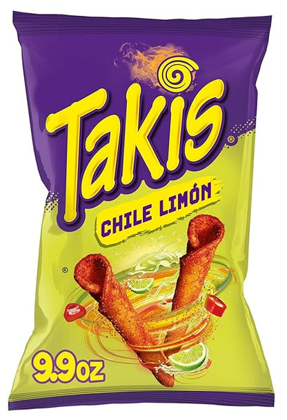 Takis Chile Limon Rolled Tortilla Chips, 9.9oz Bag | New Flavor, Midly Spicy Chili and Lime Flavor, Corn Snack Chips, Individual Bags, Sharing Size