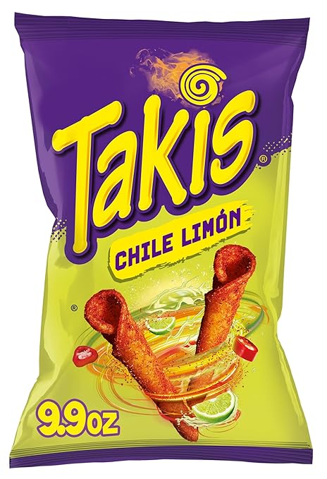 Takis Chile Limon Rolled Tortilla Chips, 9.9oz Bag | New Flavor, Midly Spicy Chili and Lime Flavor, Corn Snack Chips, Individual Bags, Sharing Size