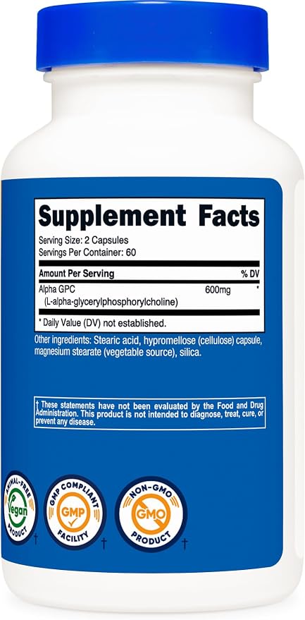 Nutricost Alpha GPC 600mg, 120 Vegetarian Capsules - Non-GMO and Gluten Free, 300mg Per Capsule (Pack of 2)