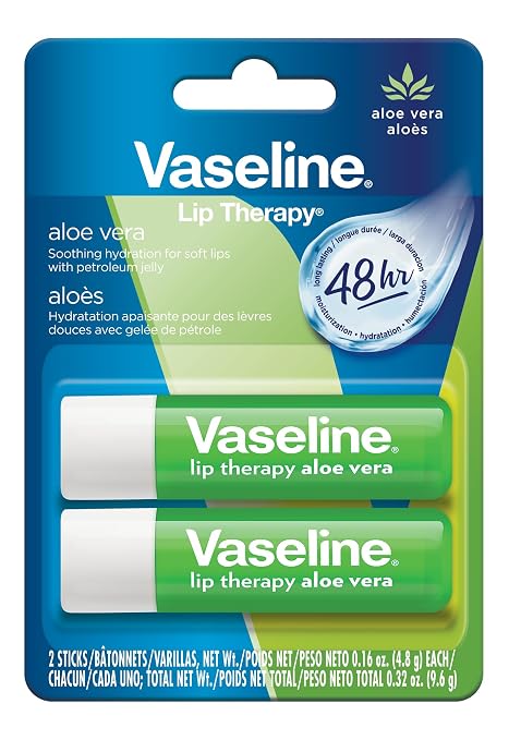 Vaseline Lip Therapy Aloe Vera, Stick, 48 Hour Hydration, 2 Count