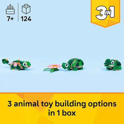 LEGO Creator 3 in 1 Turtle with a Water Lily Flower Building Toy for Girls & Boys - Kids Build a Chameleon, Frog, or Turtle Toy Figure - Gift Idea for Animal Lovers, Ages 7+ - 31377