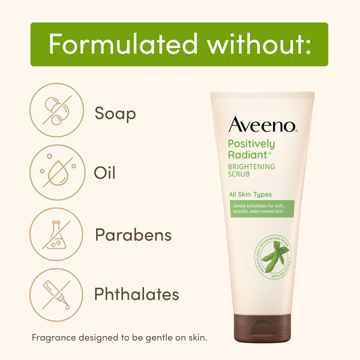 Aveeno Positively Radiant Skin Brightening Daily Facial Scrub with Moisture-Rich Soy Extract, Gently Exfoliates & Cleanses for Soft, Smooth, More Even-Toned Skin, Hypoallergenic, 7 Fl Oz (Pack of 12)