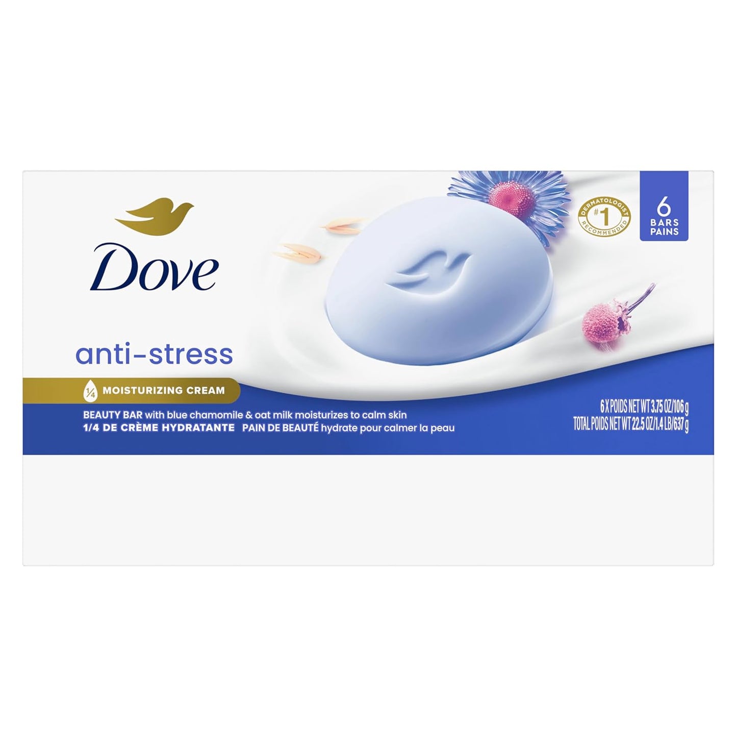 Dove Beauty Bar Gentle Cleanser Anti-Stress Cream Bar Moisturizes To Calm Skin Gentle Bar Soap Cleanser Made With 1/4 Moisturizing Cream 72 pack