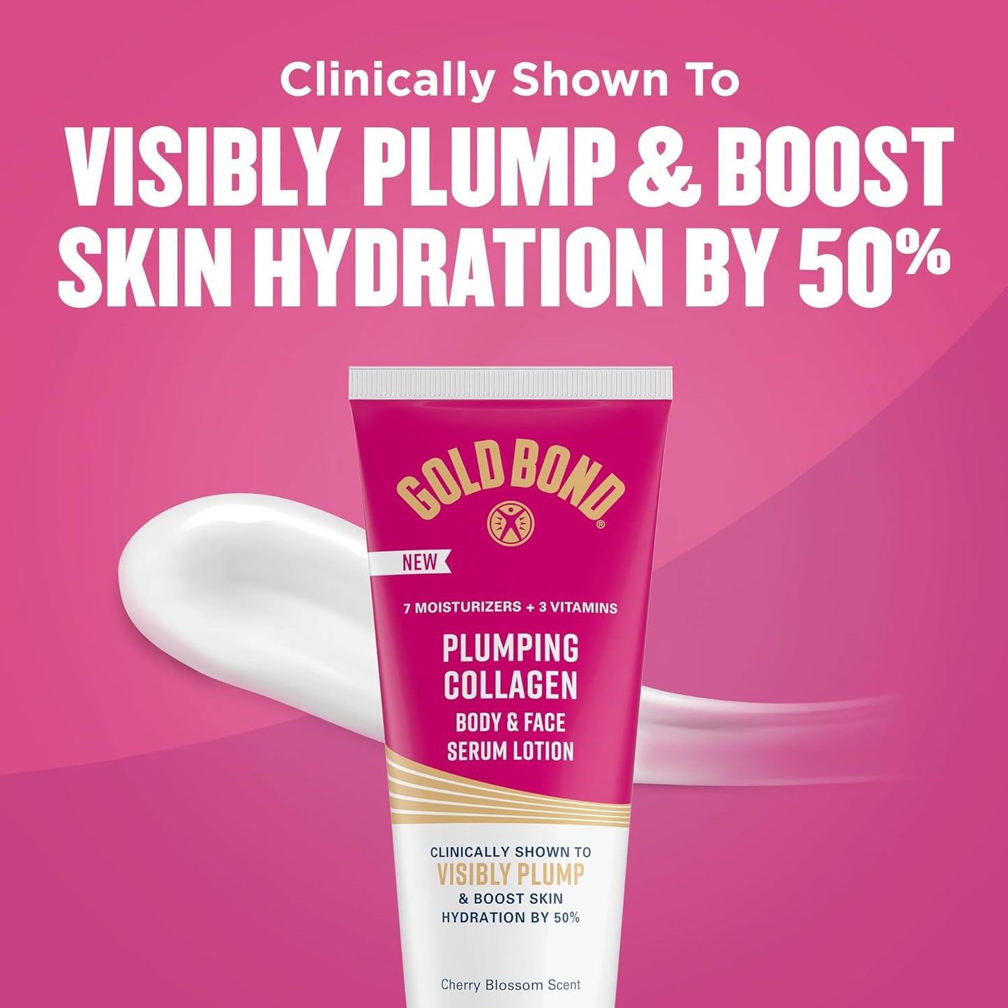 Gold Bond Plumping Collagen Body & Face Serum Lotion, Hydrating Moisturizer | Scented lotion with collagen peptide complex, jojoba & grapeseed oils to visibly plump skin, cherry blossom scent, 8 oz