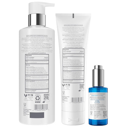 Dove Derma Scalp Anti-Dandruff Shampoo, Conditioner + 3-in-1 Scalp Serum – Dandruff & Itch Relief Treatment with 1% Pyrithione Zinc, Niacinamide