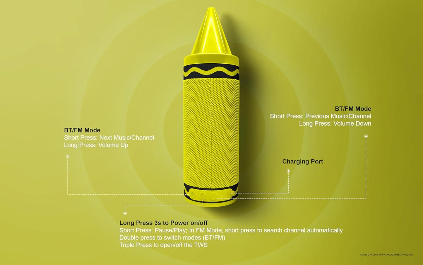 Crayola Kids Crayon Speakers Bluetooth, Portable Bluetooth Speakers | 20W Peak Power HD Sound, Mini Bluetooth Speaker Wireless with TWS Pairing BT 5.3, FM Radio Home/Party/Outdoor/Travel