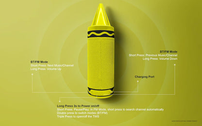 Crayola Kids Crayon Speakers Bluetooth, Portable Bluetooth Speakers | 20W Peak Power HD Sound, Mini Bluetooth Speaker Wireless with TWS Pairing BT 5.3, FM Radio Home/Party/Outdoor/Travel