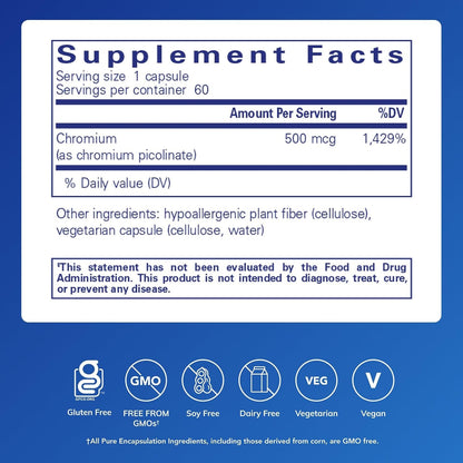 Pure Encapsulations Chromium (Picolinate) 500 mcg, 60 Capsules