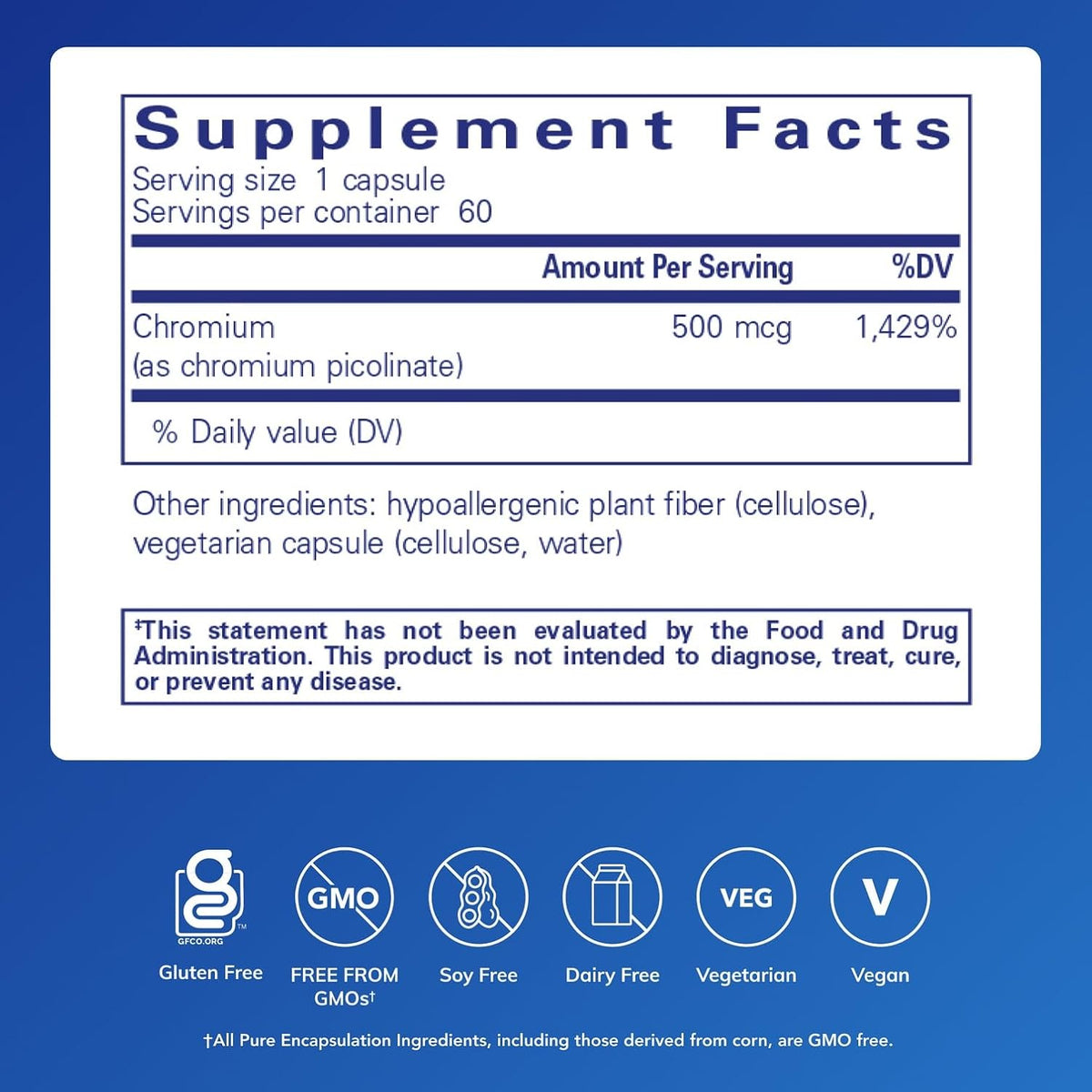 Pure Encapsulations Chromium (Picolinate) 500 mcg, 180 Capsules