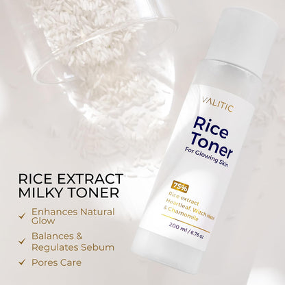 VALITIC Rice Toner, 75 Rice Extract Milky Toner for Face, 6.76 fl.oz