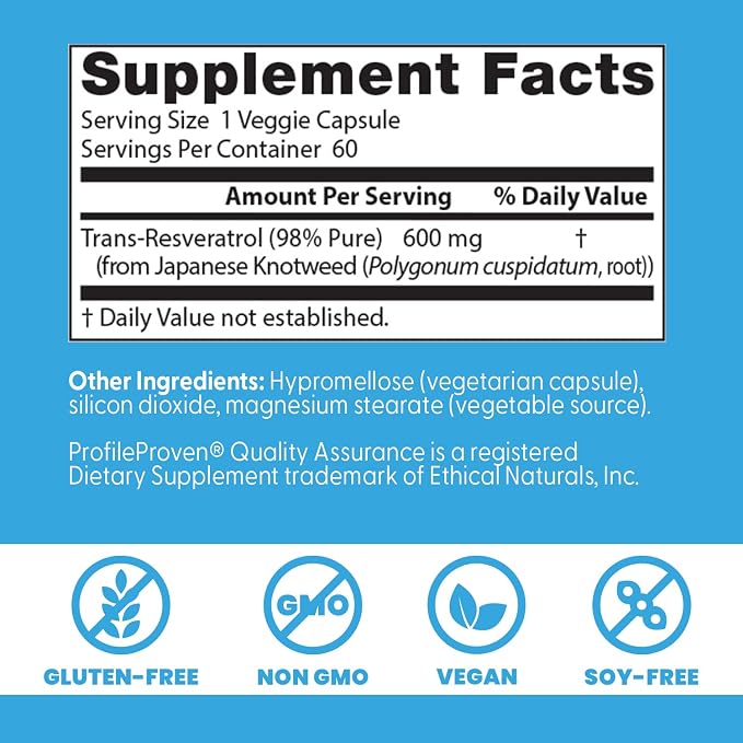 Doctor's BEST Trans Resveratrol Supplement 600 mg, Vegan, 60 Veg Caps