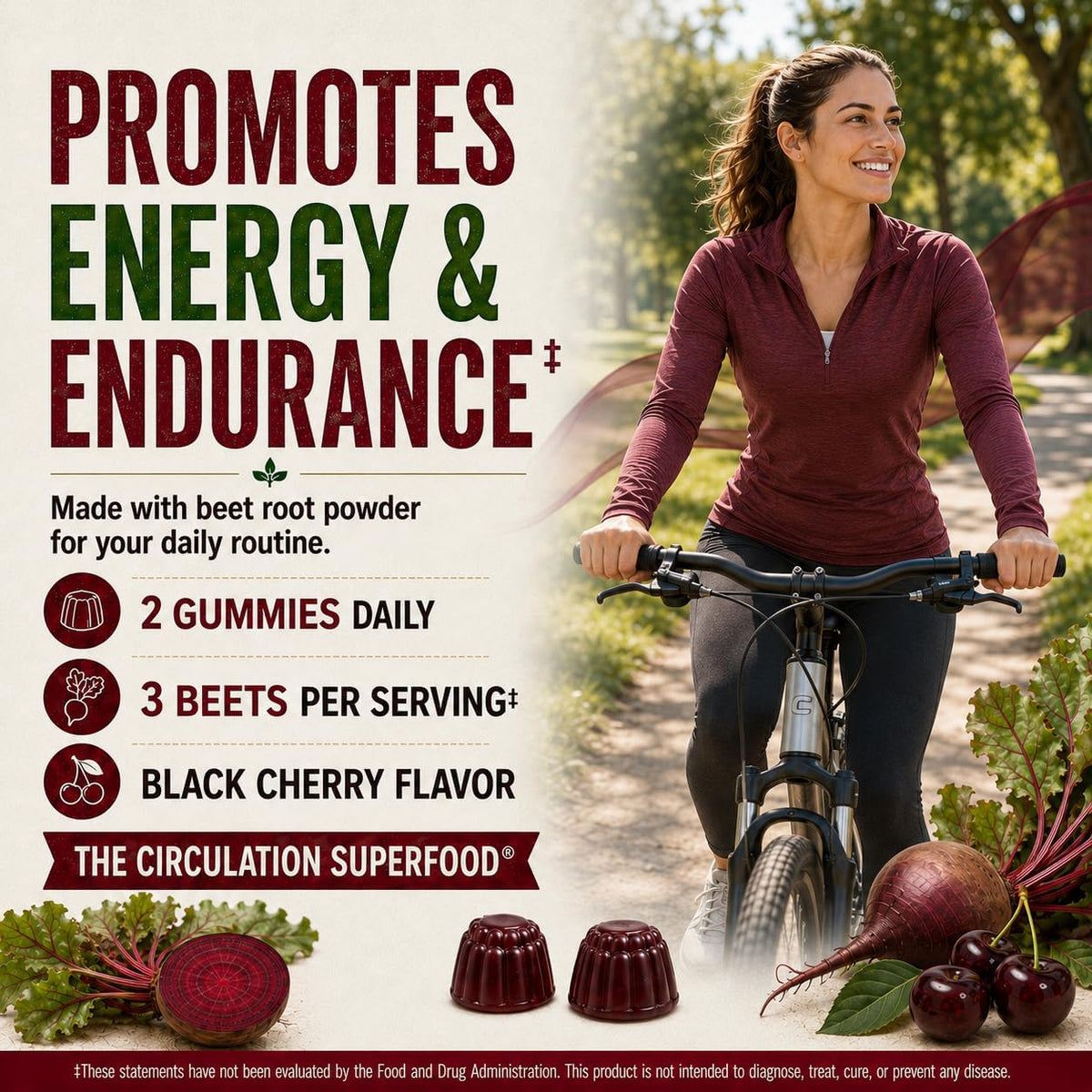 Country Farms Bountiful Beets Gummies, Circulation Superfood, Promotes Energy and Endurance, Nitric Oxide Booster, 30 Servings, White, 60 Count
