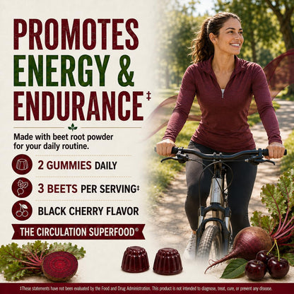 Country Farms Bountiful Beets Gummies, Circulation Superfood, Promotes Energy and Endurance, Nitric Oxide Booster, 30 Servings, White, 60 Count