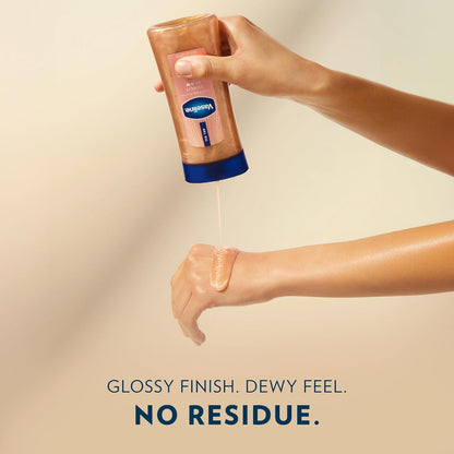 Vaseline Glazed and Glisten Sunlit Glow Body Gel Oil, Vanilla Cocoa Scent, 100% Pure Cocoa Butter with Shimmering Oil, 1.69 Fl Oz, 6 Pack