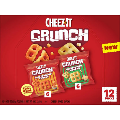 Cheez-It Crunch Cheesy Baked Snacks, Lunch Snacks, Variety Pack, 9oz Box (12 Packs)