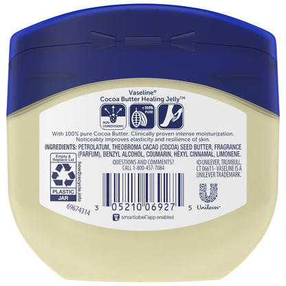 Vaseline Cocoa Butter Healing Jelly, Scented, 3-Pack – Rich Moisturizing Ointment, Petrolatum Skin Protectant for Dry Skin, 7.5 Oz Ea