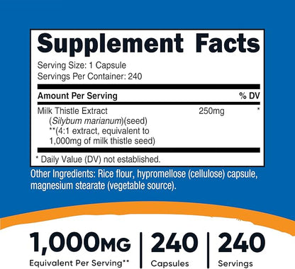 Nutricost Milk Thistle Extract 240 Capsules, 240 Servings, Gluten Free