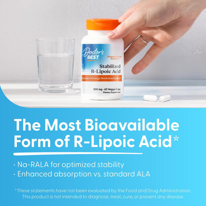 Doctor's BEST Stabilized R-Lipoic Acid Supplement 200 mg, 60 Veg Caps