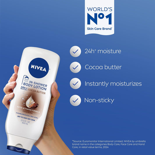NIVEA Nourishing In Shower Body Lotion, Cocoa Butter, Multi, 3 x 13.5 FL OZ