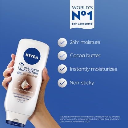 NIVEA Nourishing In Shower Body Lotion, Cocoa Butter, Multi, 13.5 Fl Oz (Pack of 12)