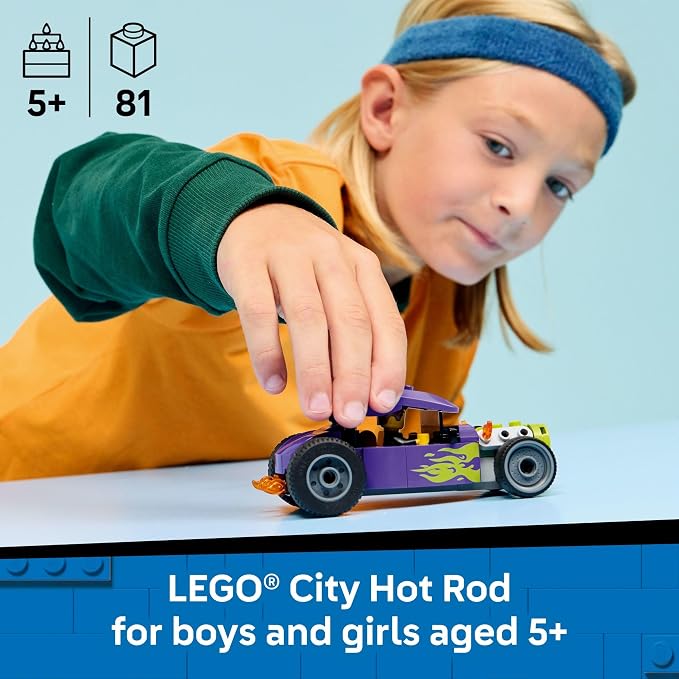 LEGO City Hot Rod Race Car Building Toy for Kids - Pretend Play Set for Boys & Girls, Ages 5+ - Toy Car W/Racecar Driver Minfigure - Gift Idea for Birthdays - 60485